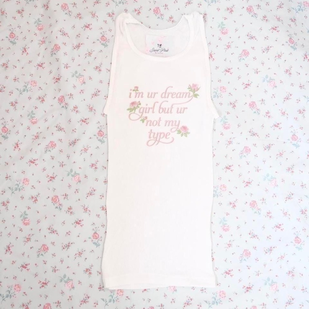 y2k dream girl slogan tank rose graphic ribbed cami - Picture 2 of 5